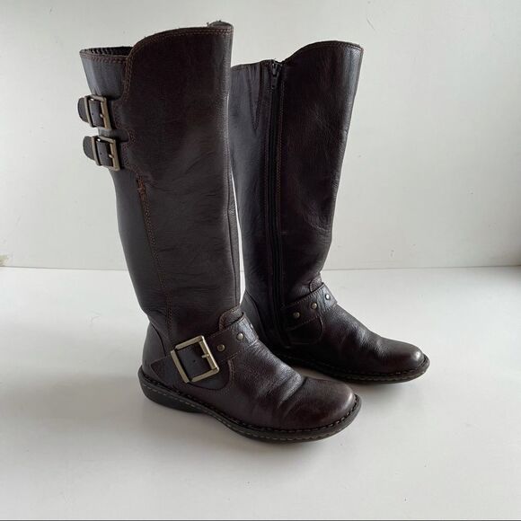 boc 6 Brown Leather Oliver Mid Calf Riding Full Zip Up Buckle Boots gold b.o.c. - Picture 1 of 16